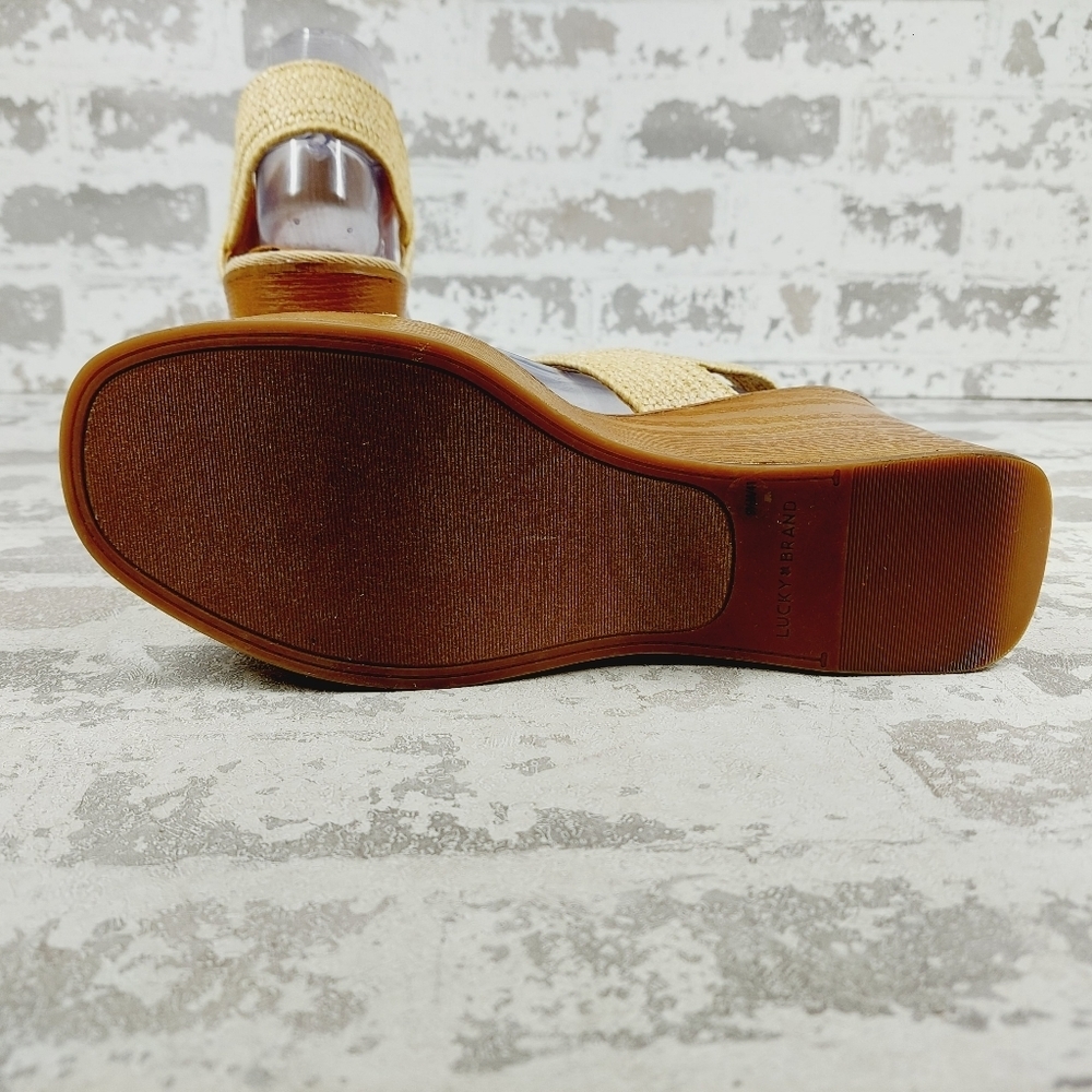New Lucky Brand Delukah Dark Natural Wedge Heel Slingback Platform Sandals H814 - Picture 8 of 13